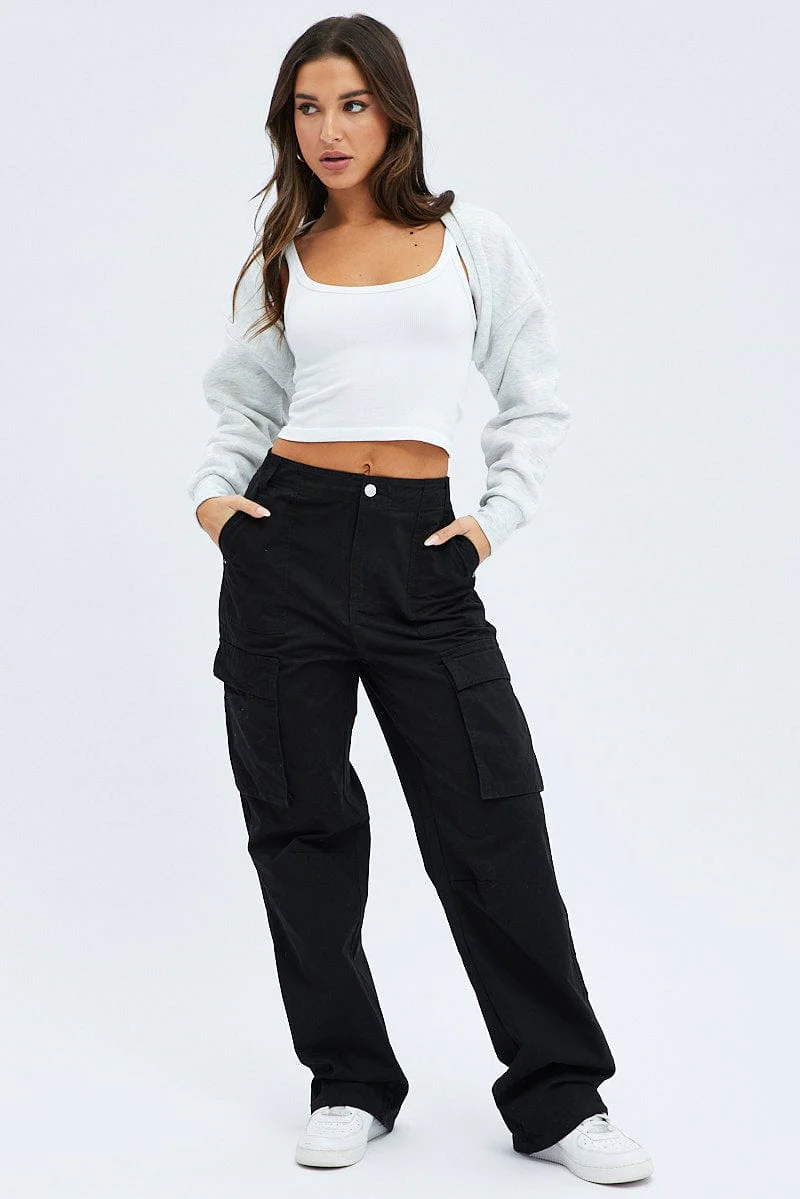 Black Cargo Pants Low Rise