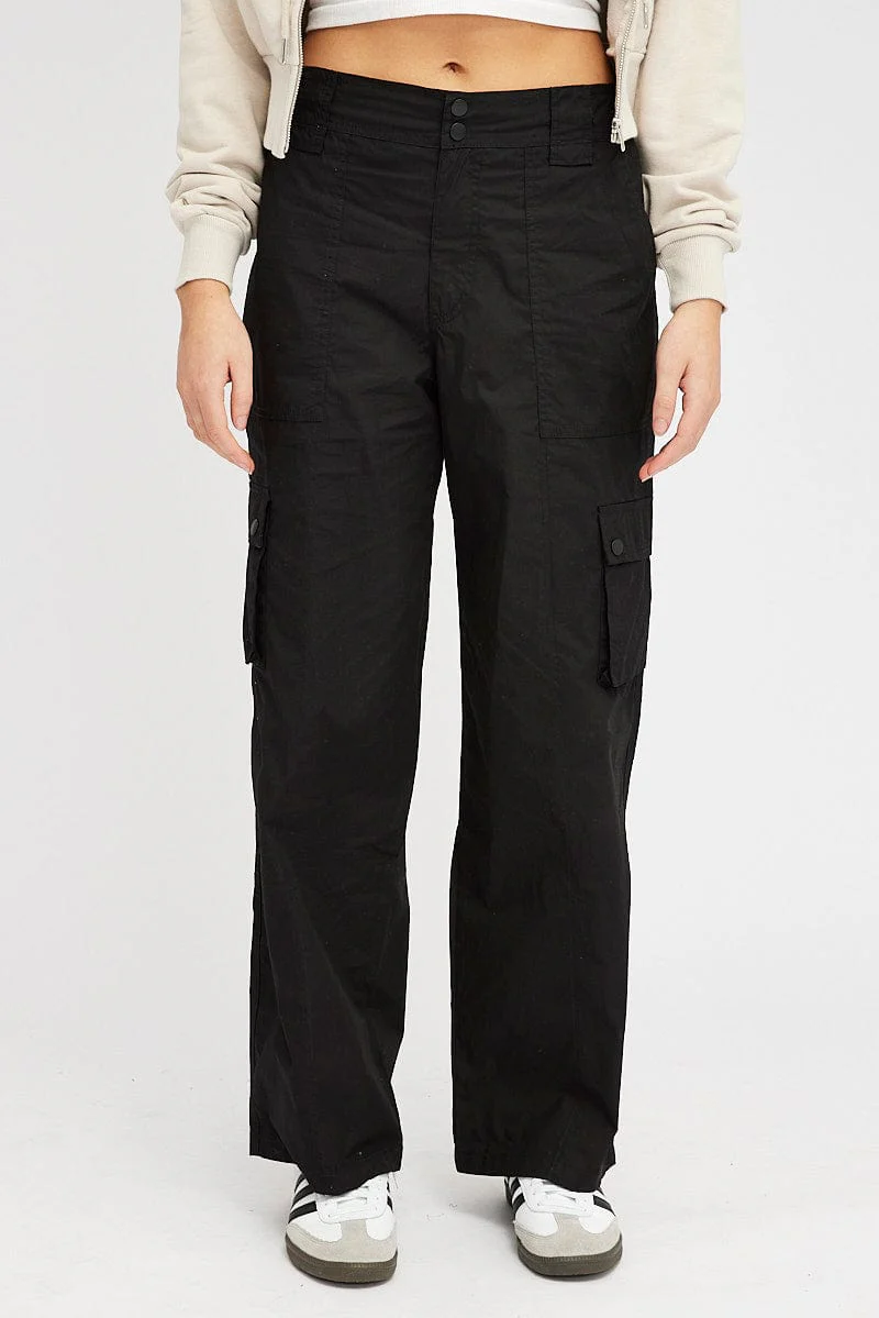 Black Cargo Pants Mid Rise