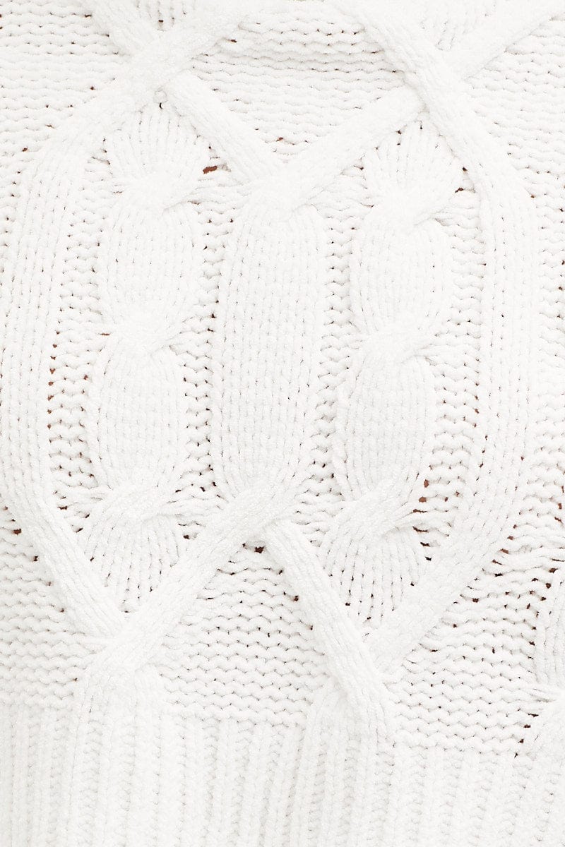 White Knit Top Long Sleeve Crop Turtleneck