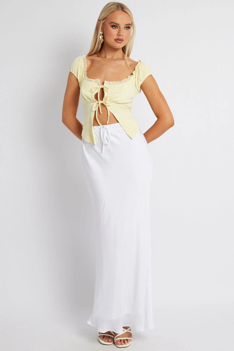 Yellow Front Tie Top Short Sleeve Rib