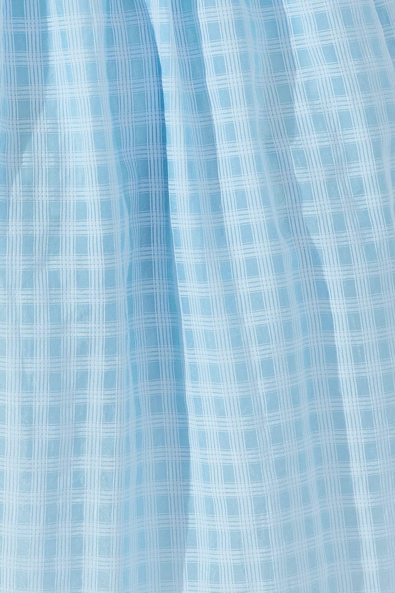 Blue Fit and Flare Dress Short Sleeve Self Check