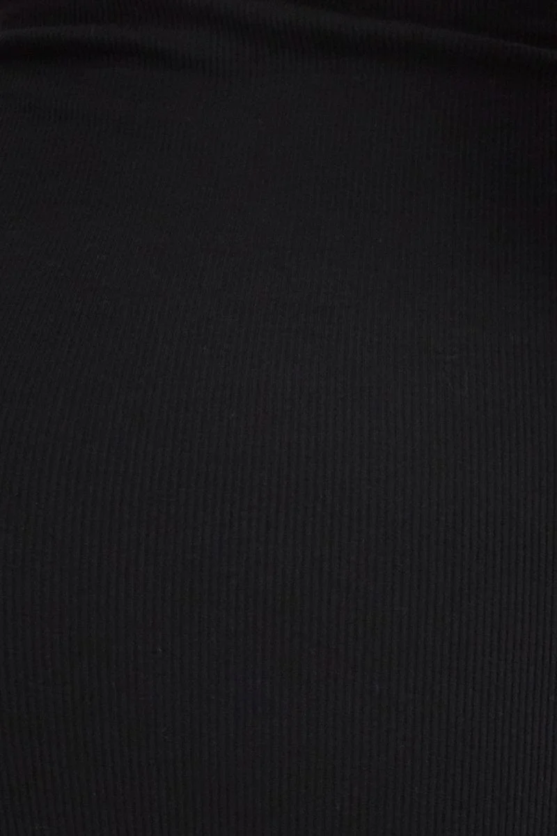Black Dress Round Neck Long Sleeve Bodycon Rib