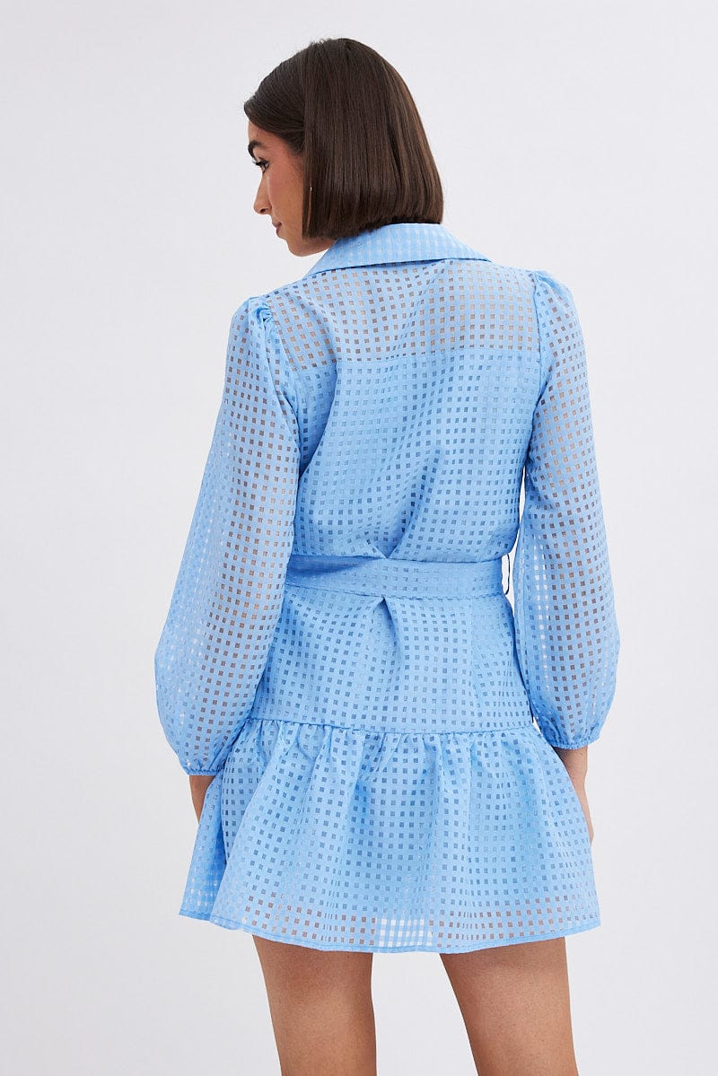 Blue Shirts Dress Mini Long Sleeve