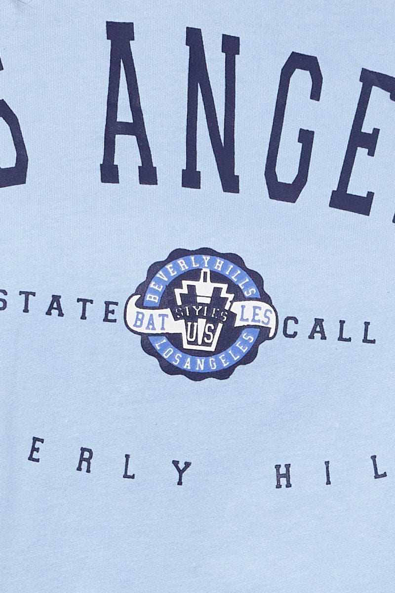 Blue Graphic T Shirt Short Sleeve Crop