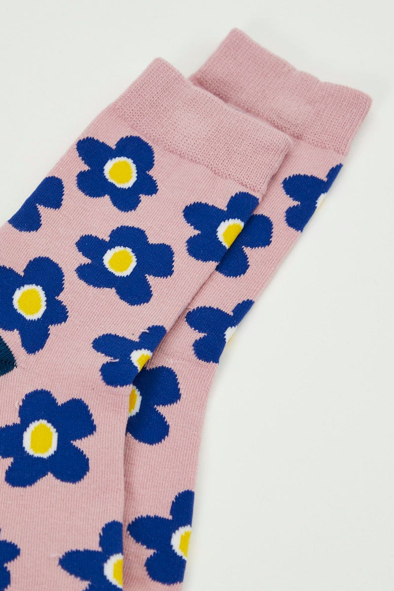 Print Retro Flower Power Print Socks