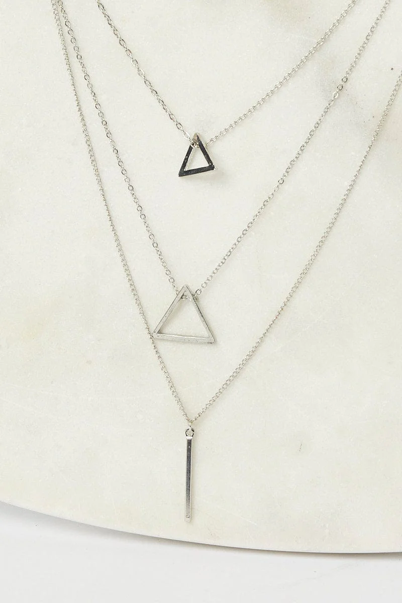 Metallic Geometric Layered Necklace Set