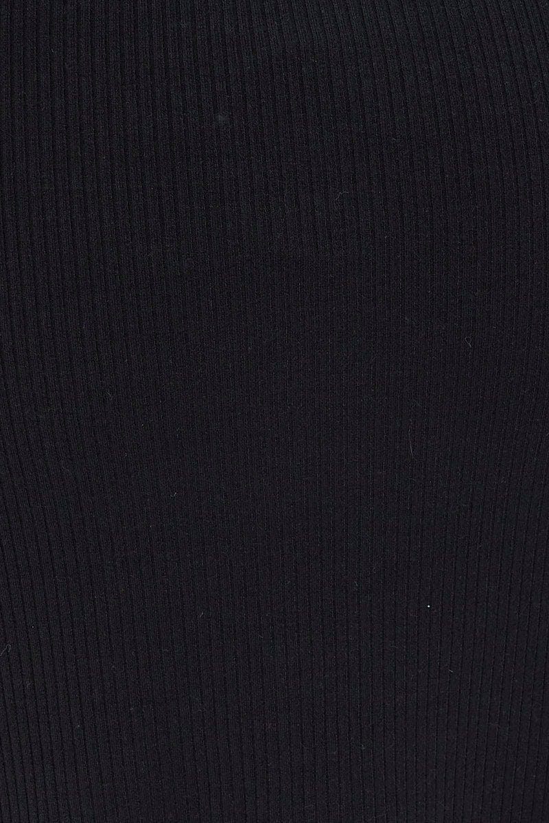 Black Maxi Skirt Mid Rise Split Rib Jersey