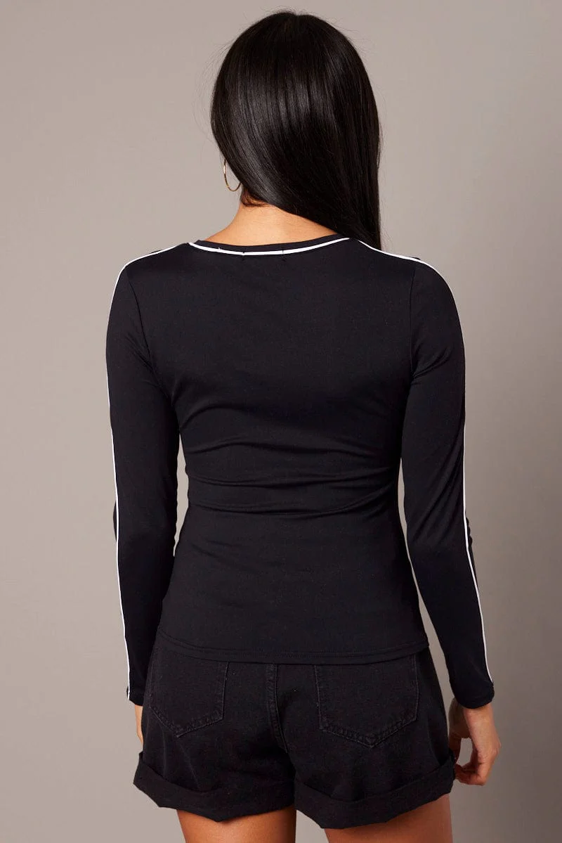 Black Contrast Tipped Top Long Sleeve Supersoft