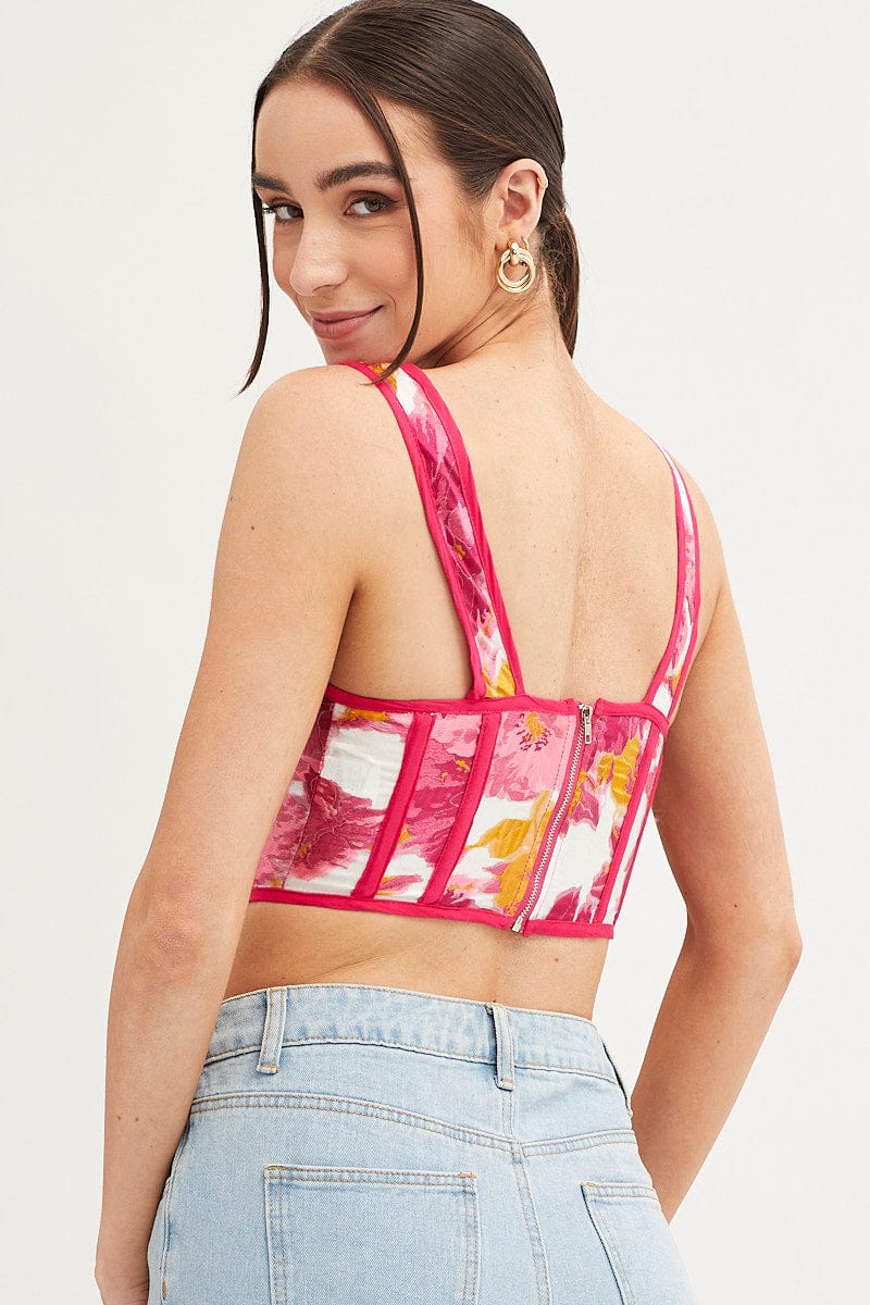 Print Corset Top Sleeveless Square Neck