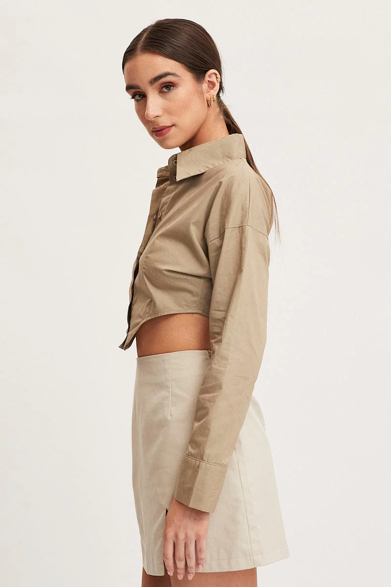 Green Shirt Top Long Sleeve Collared