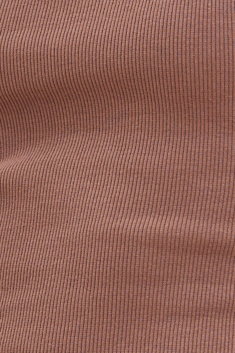 Brown Crop Tank Square Neck Cotton Blend Rib