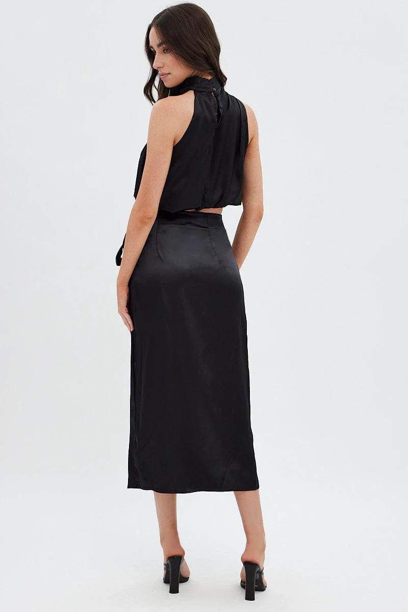 Black Twist Midi Skirt