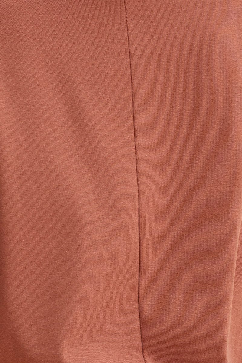 Brown Pocket Tee Scoop Neck Cotton Stretch Short Sleeve