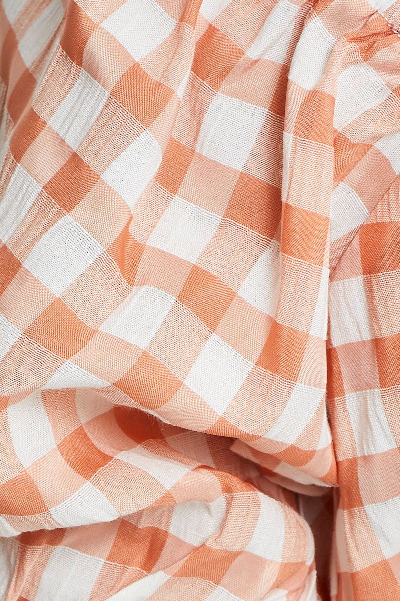 Check Crop Top Short Sleeve Tie Up