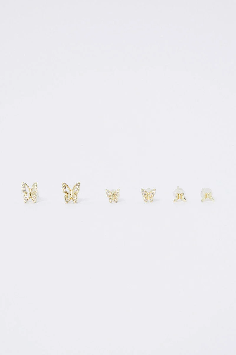 Gold 3 Pack Butterfly Earrings Set