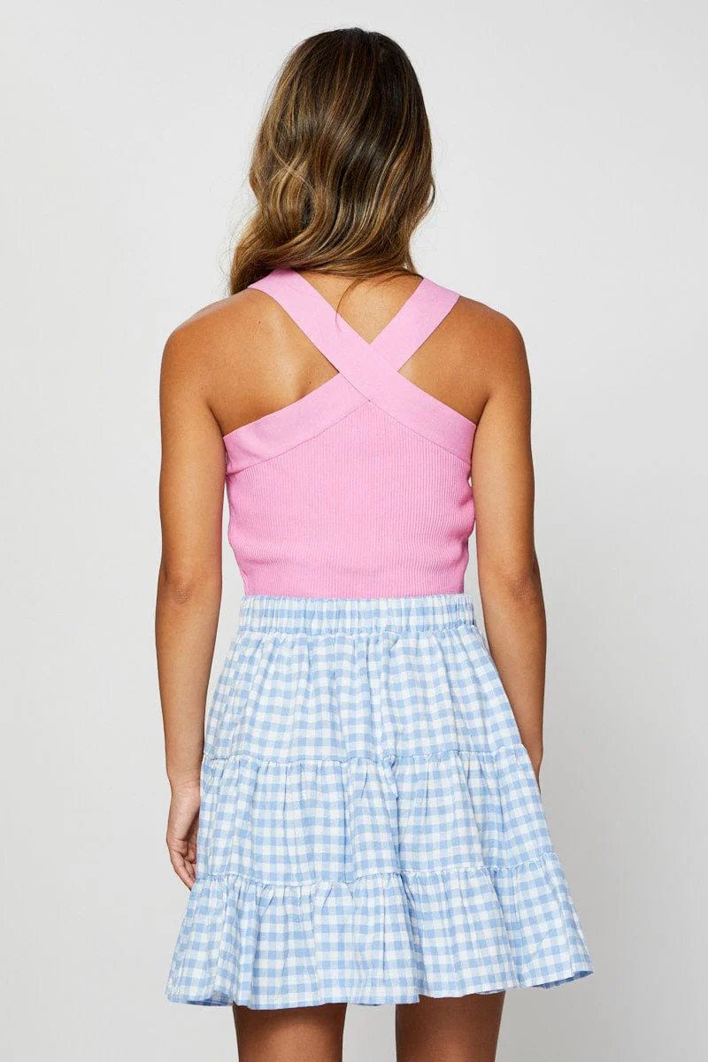 Check Flare Skirt Mini High Rise