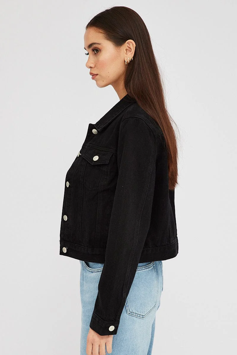 Black Denim Crop Jacket
