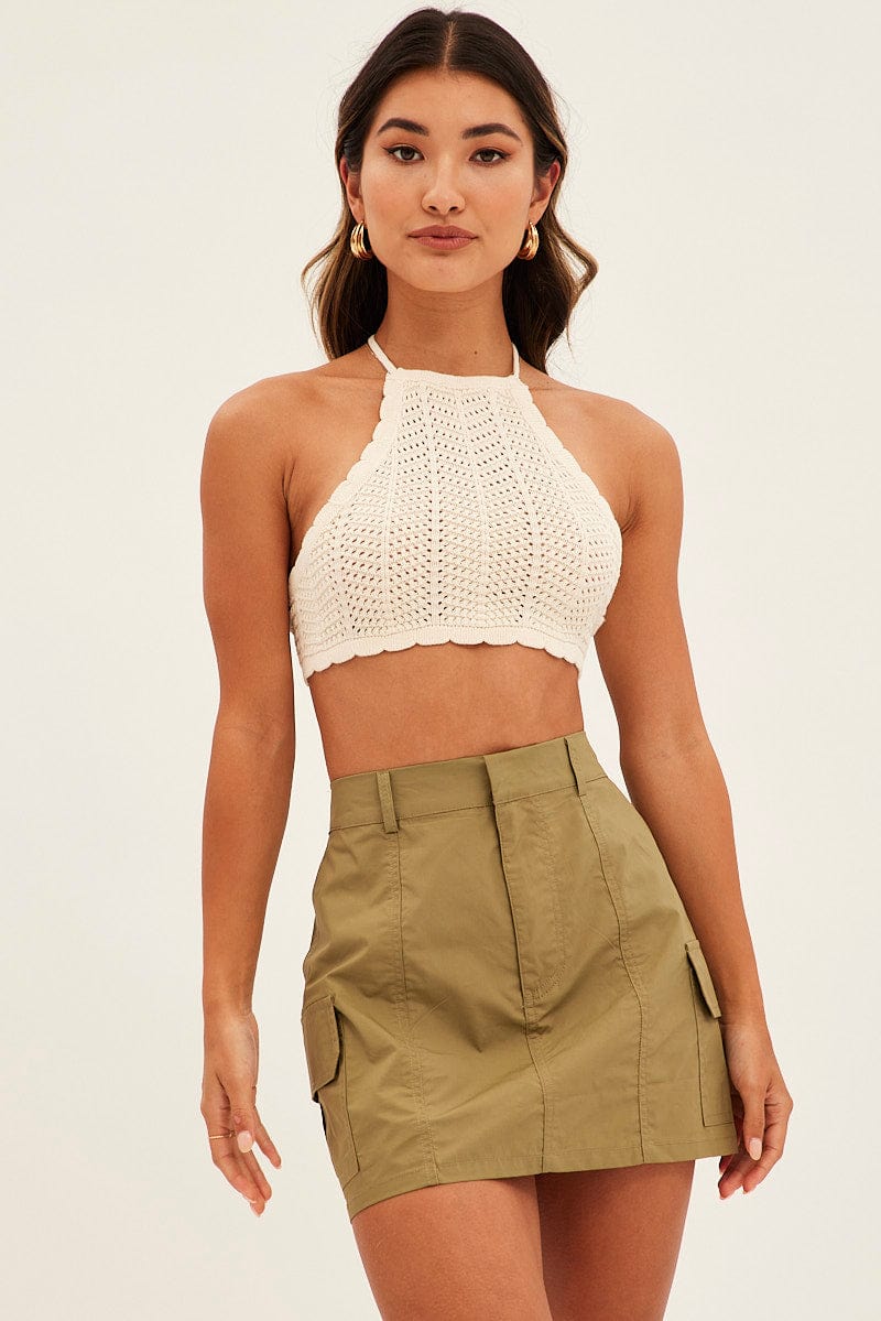 Green Cargo Skirt Mini Mid Rise