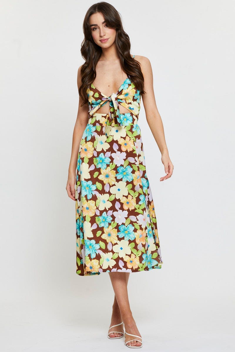 Print A Line Dress Midi