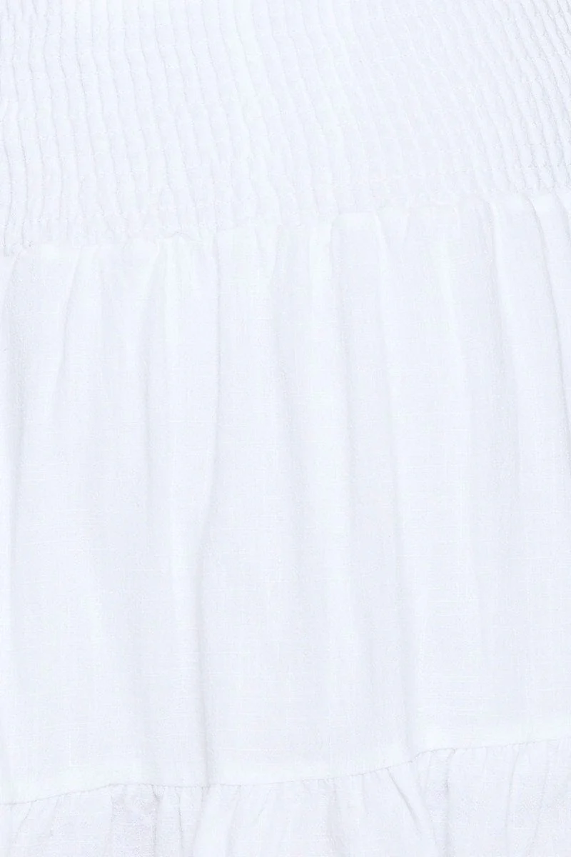 White Shirred Skater Mini Skirt
