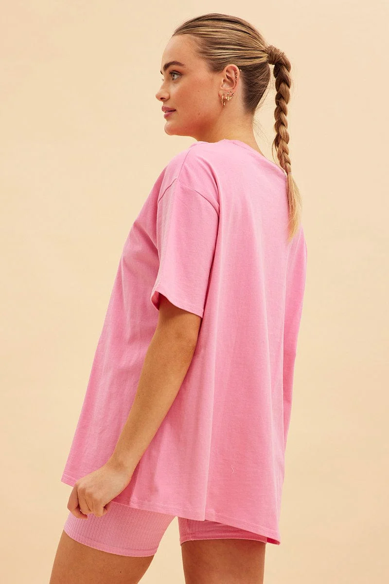 Pink Jamie Cotton Jersey Crew Neck Oversized T-Shirt