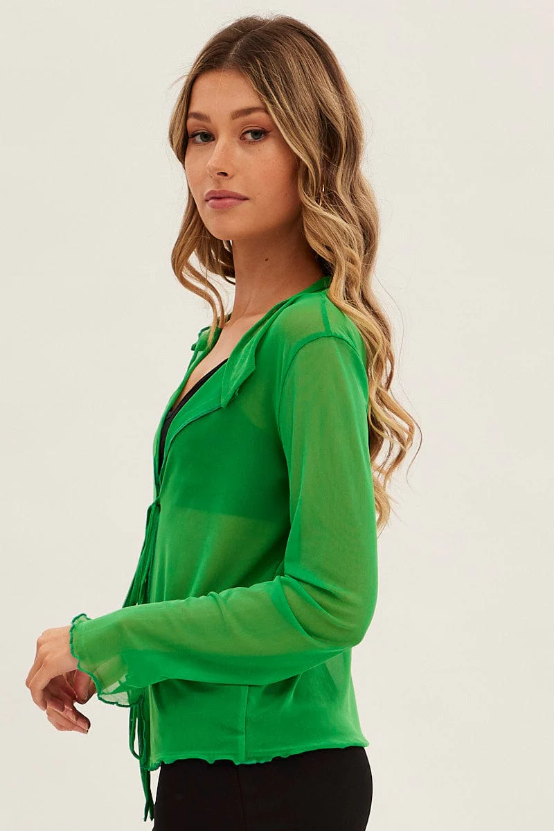 Green Mesh Cardigan Long Sleeve