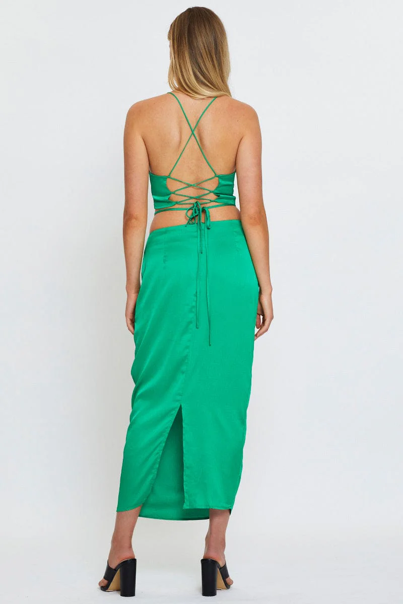 Green Slip Skirt Maxi Satin