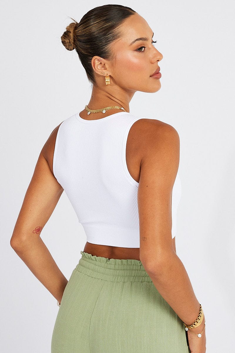 White Tank Top Crew Neck Seamless
