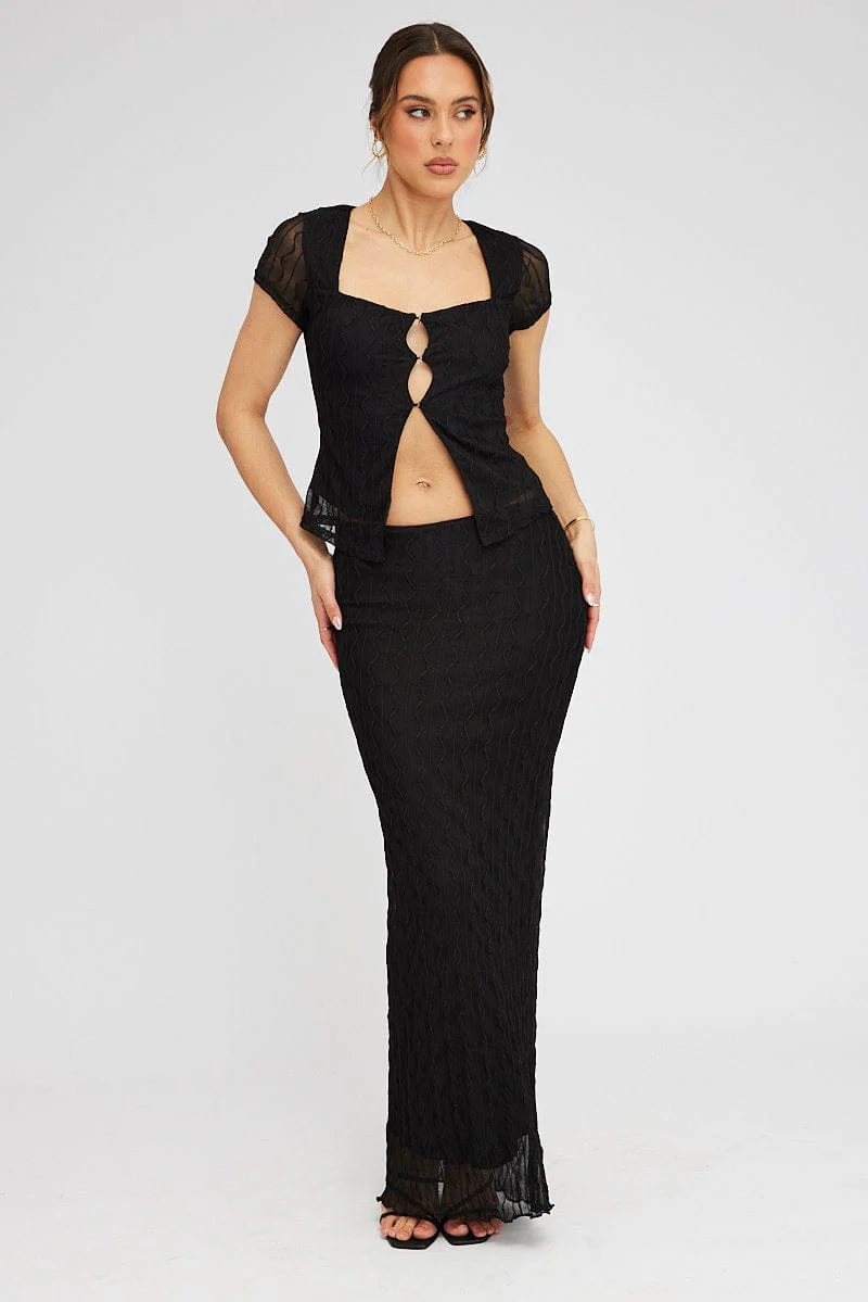 Black Top Short Sleeve Sweetheart Keyhole Hook & Eye