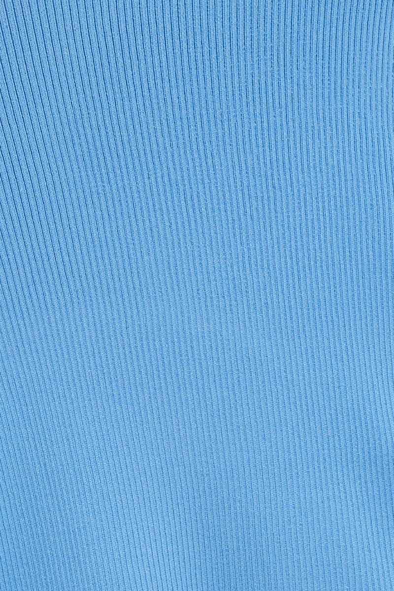 Blue Elastic Waist Side Split Knit Midi Skirt