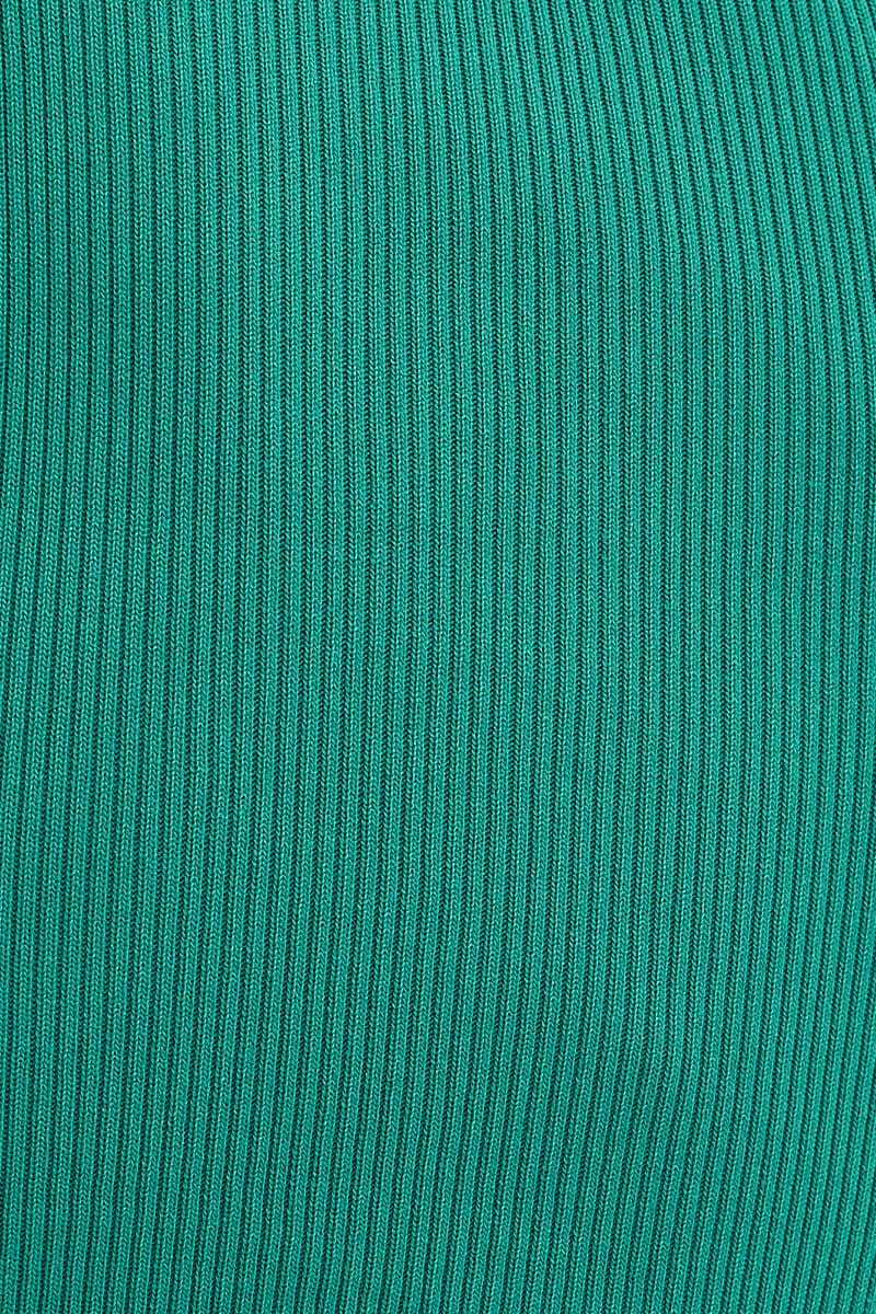 Green Knit Top Crop Sleeveless V-Neck