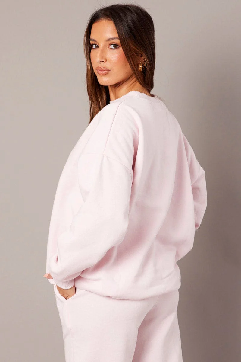 Pink Graphic Sweater Long Sleeve
