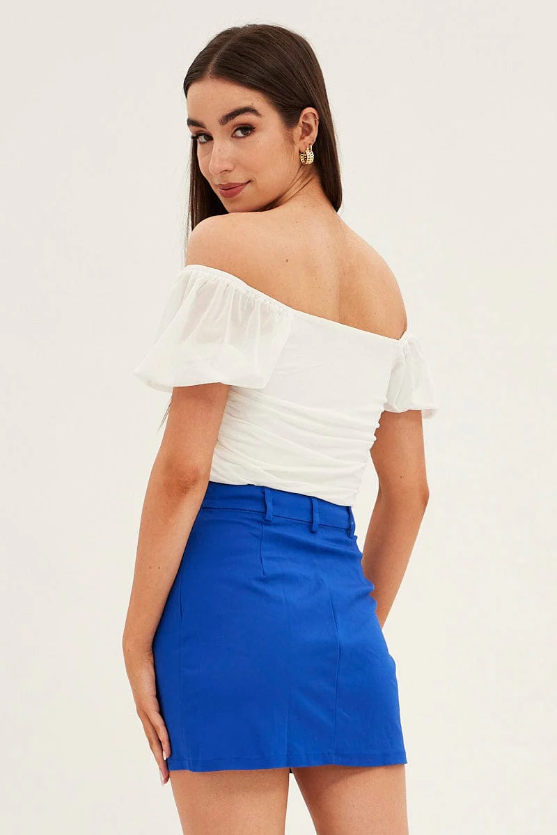 Blue Mini Skirt High Rise Front Split