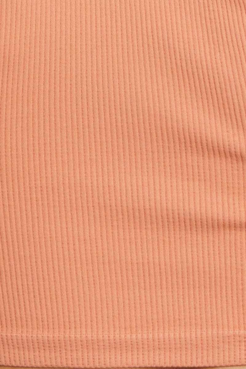 Brown Rib Top Seamless Crop