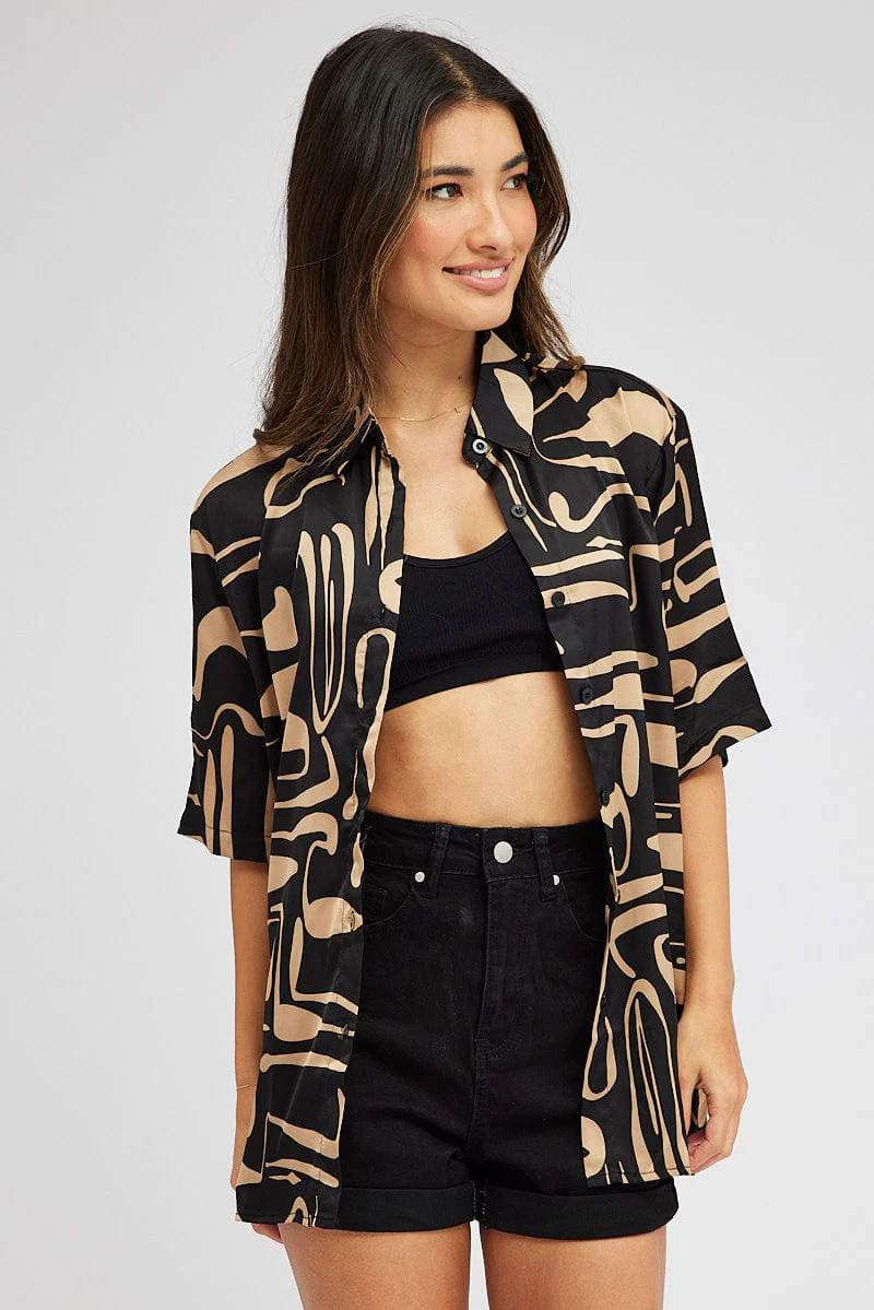 Black Abstract Shirt Short Sleeve