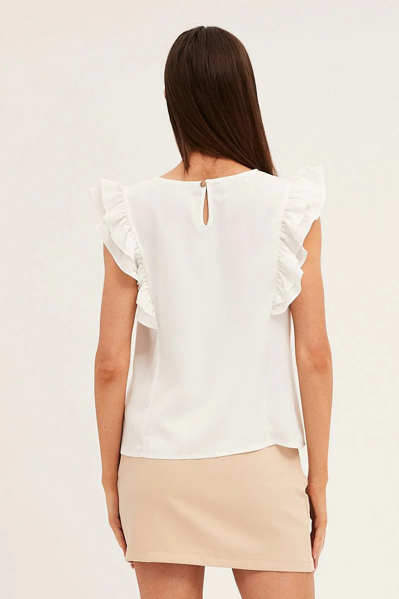 White Ruffle Sleeve Top