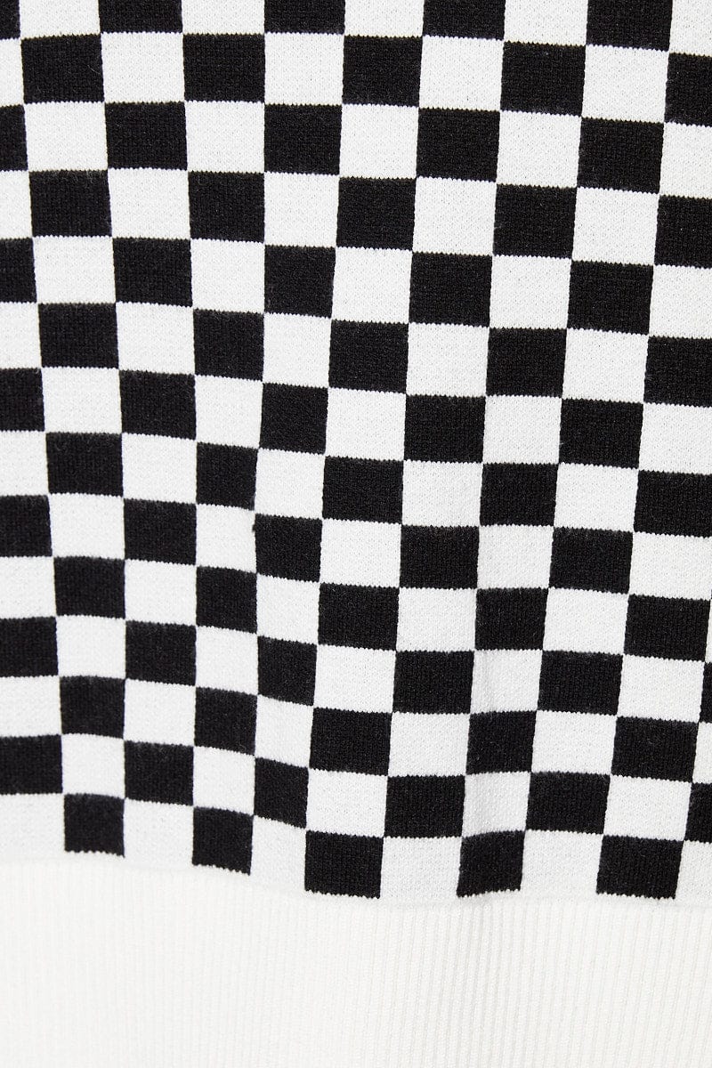 Check Knit Top Sleeveless Oversized V-Neck