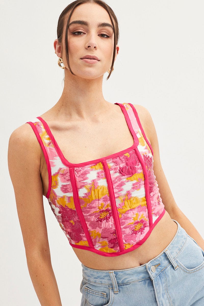 Print Corset Top Sleeveless Square Neck