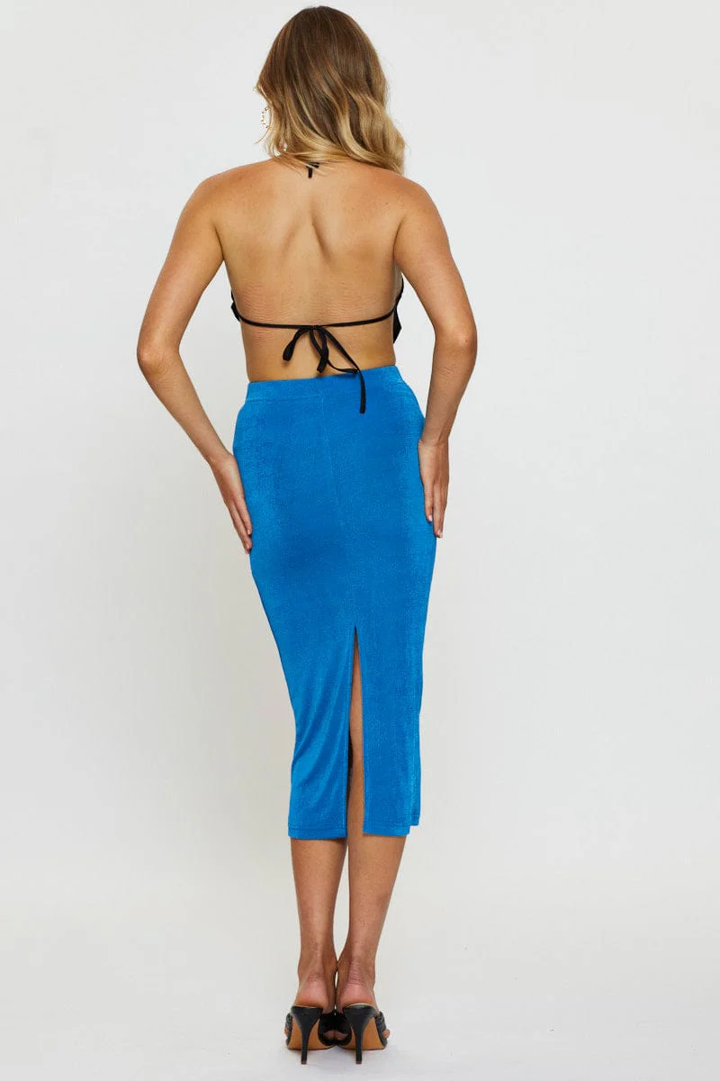 Blue Slip Skirt Midi