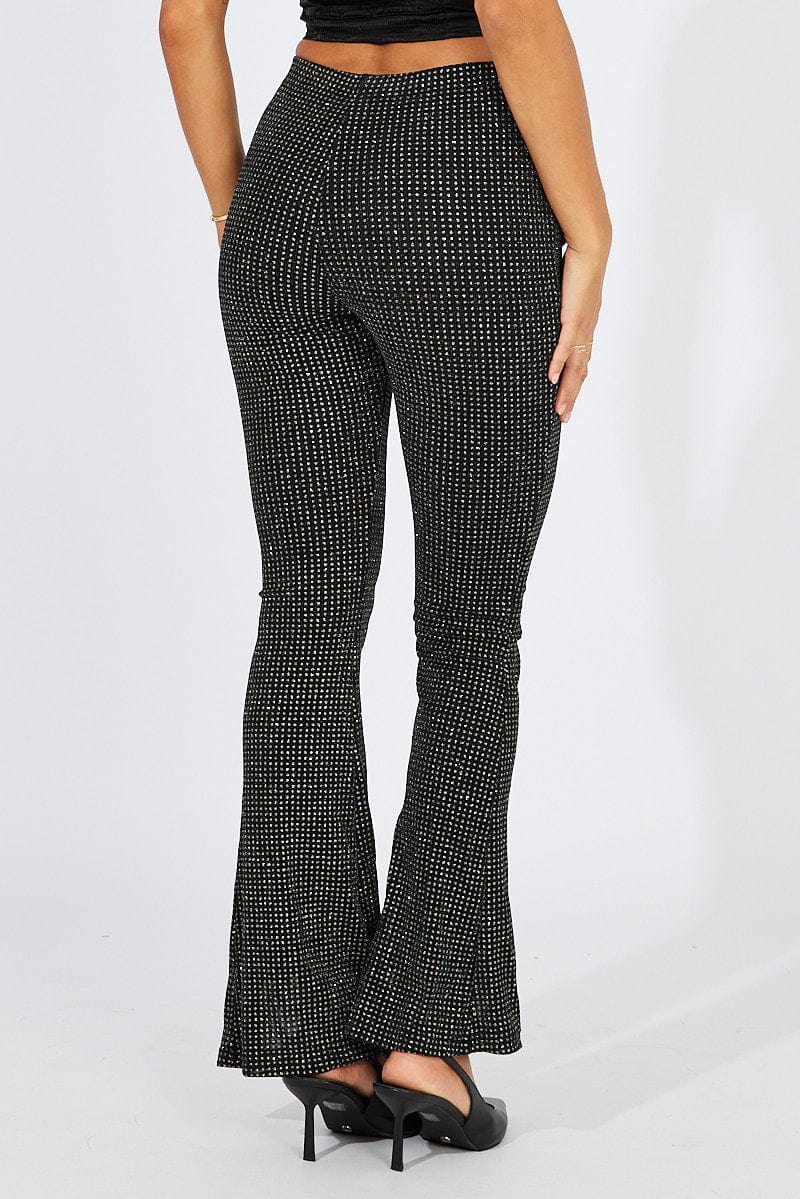 Black Flare Leg Pants Metallic