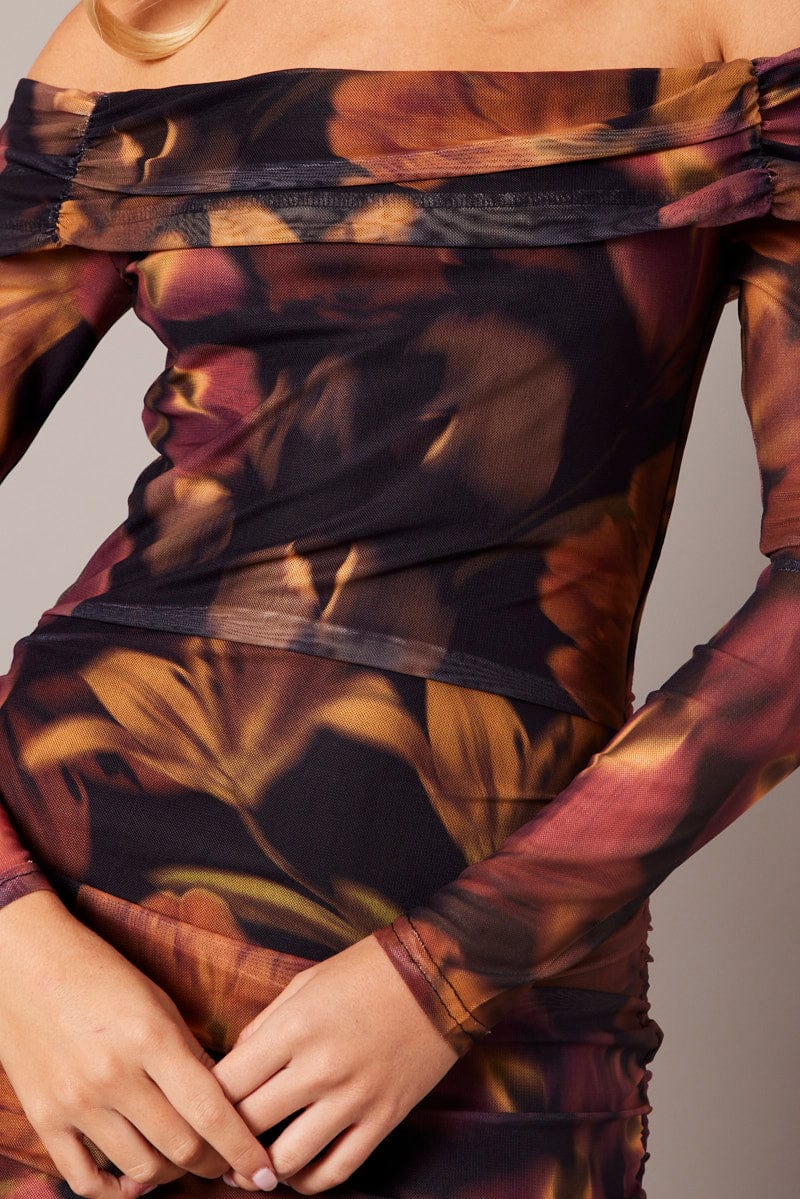 Multi Floral Bodycon Dress