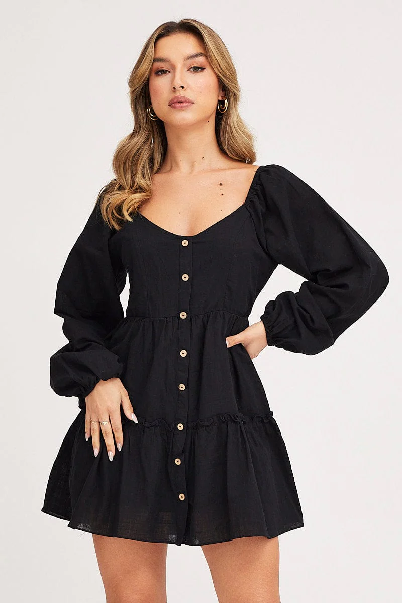 Black Linen Skater Dress