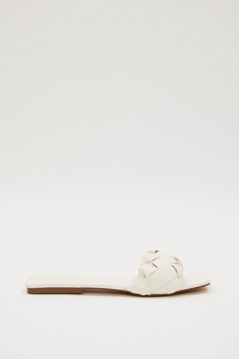 White Marissa Woven Faux Leather Mule Slide Sandal
