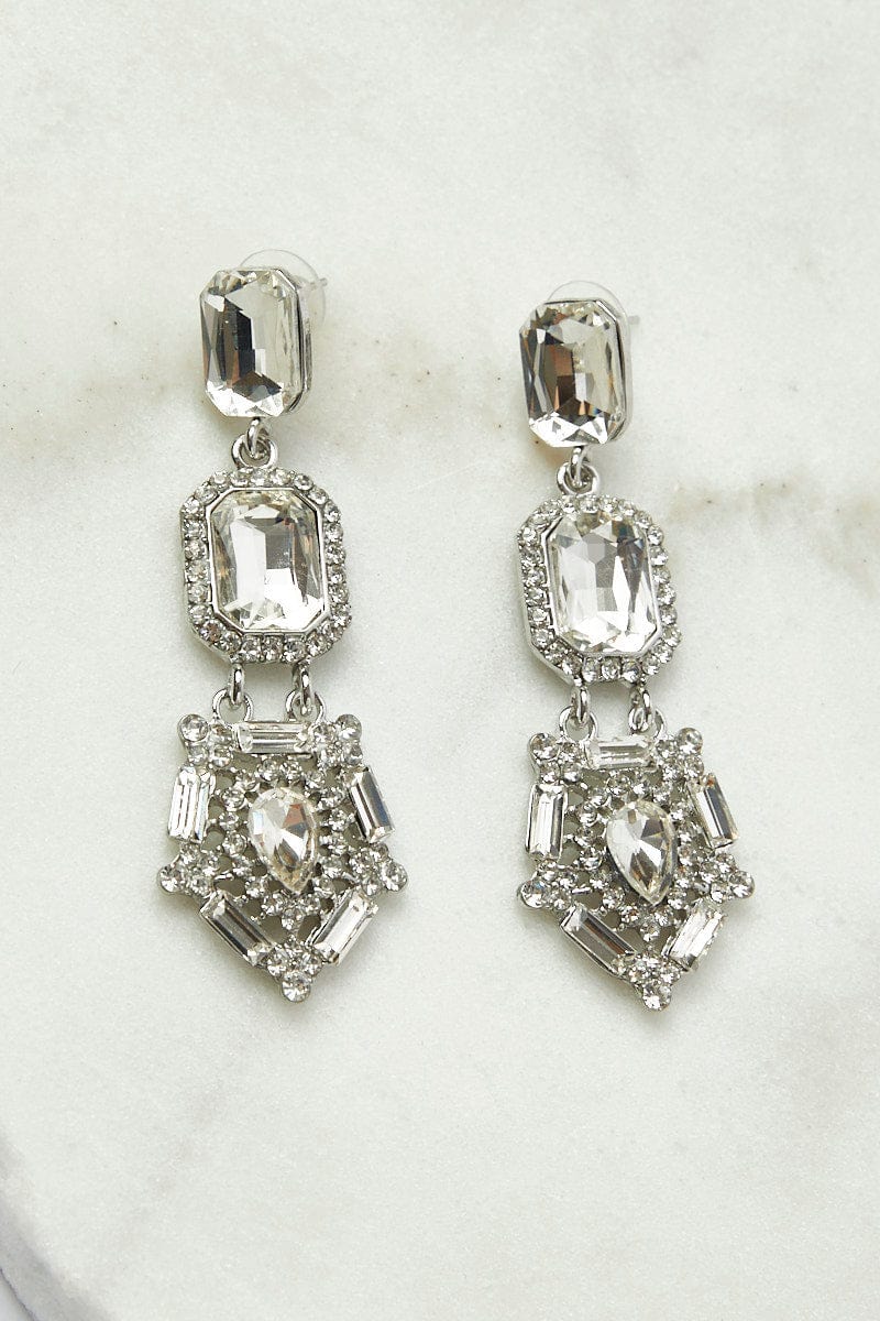 Metallic Crystal Dangle Earrings