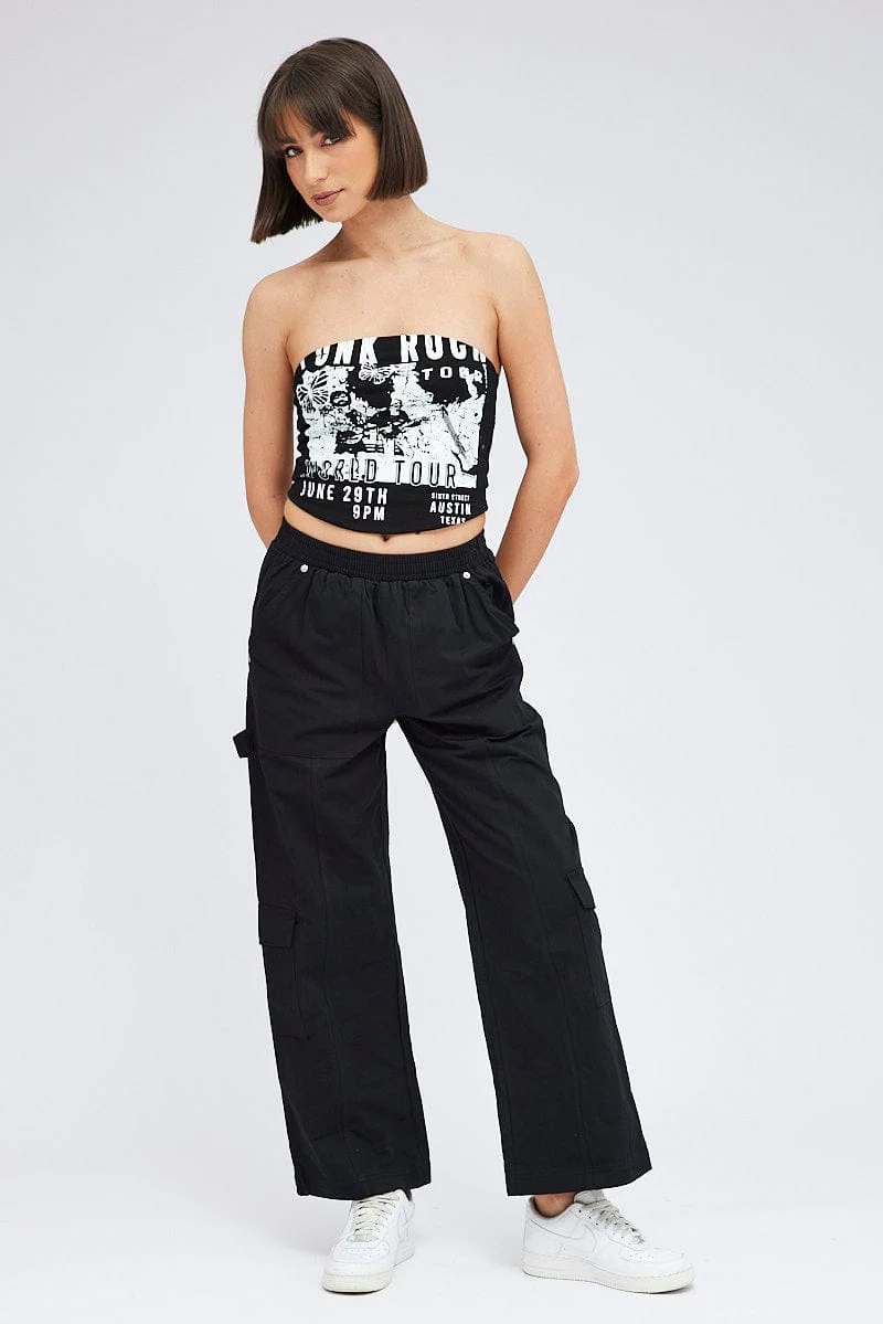 Black Graphic Boobtube Strapless