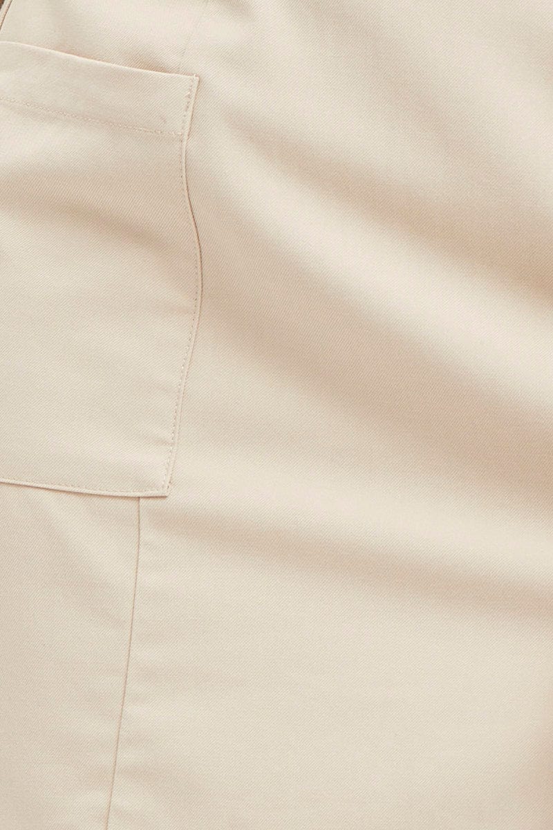 Beige Mini Skirt High Rise