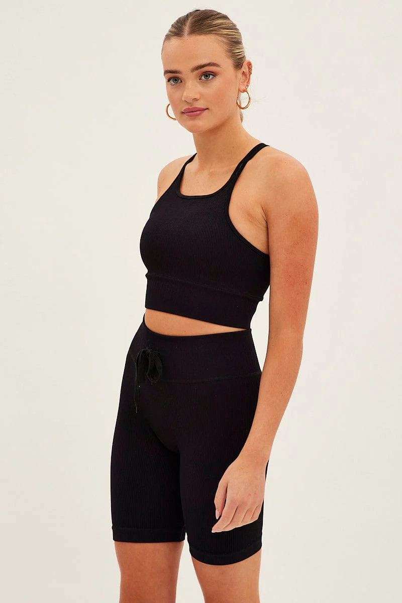 Black Biker Shorts Activewear High Rise Seamless
