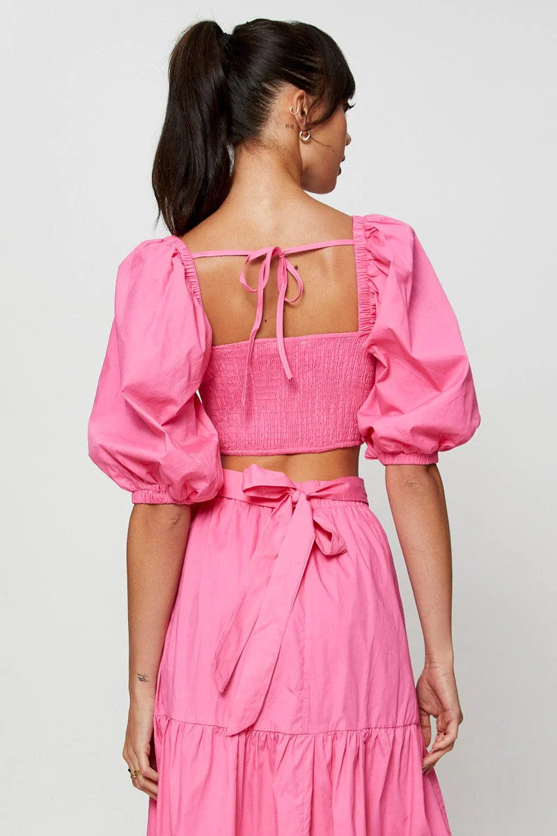 Pink Crop Top Short Sleeve