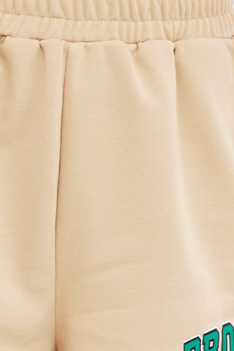 Beige Track Short Brooklyn Slogan High Waist