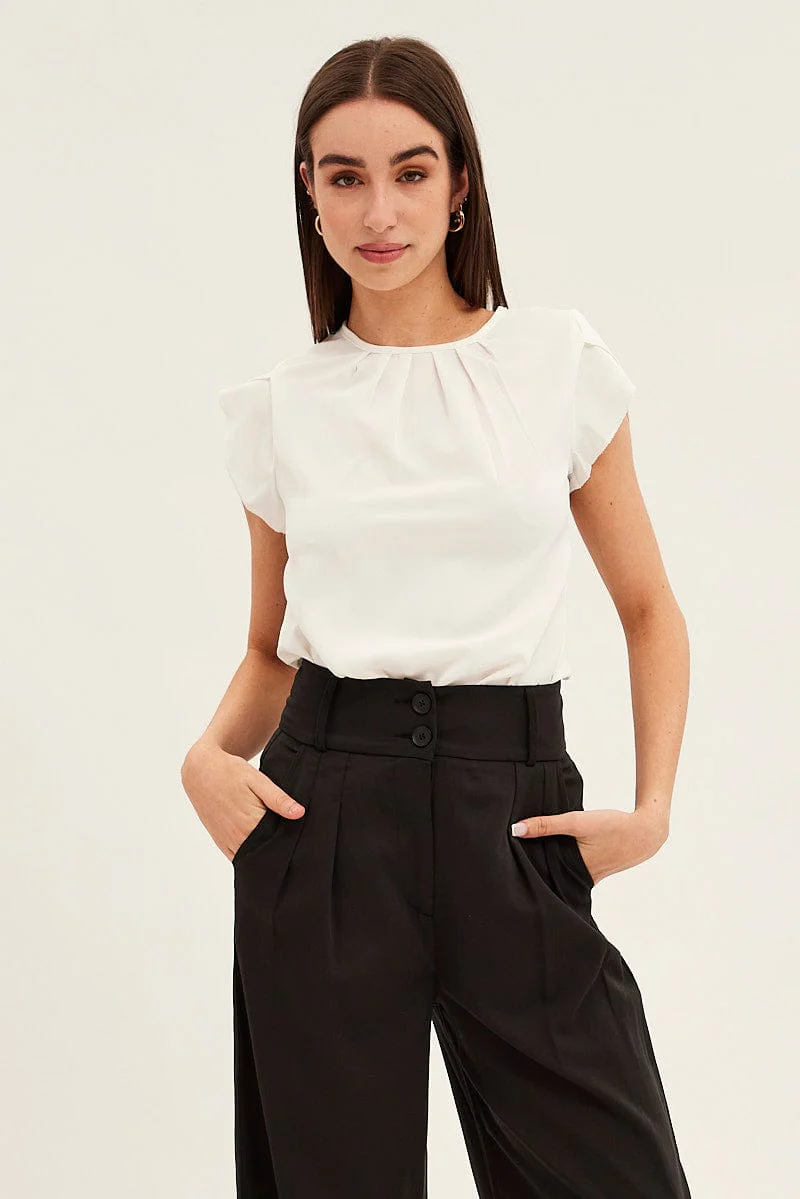 White Pleat Detail Workwear Top